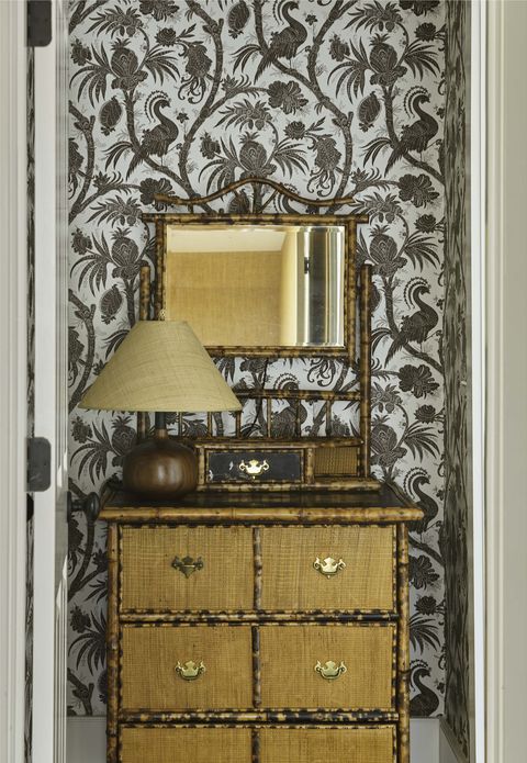 Chest of drawers, Furniture, Dresser, Drawer, Wallpaper, Wall, Room, Yellow, Mirror, Chiffonier, 
