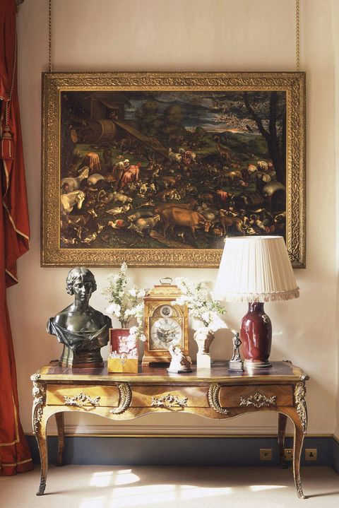 a corner of the garden room at clarence house, featuring leandro bassano's painting of noah's ark