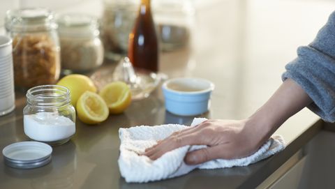 cleaning kitchen with natural cleaning products