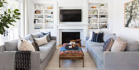 Living room, Room, Furniture, Property, Interior design, White, Home, Coffee table, Building, Couch, 