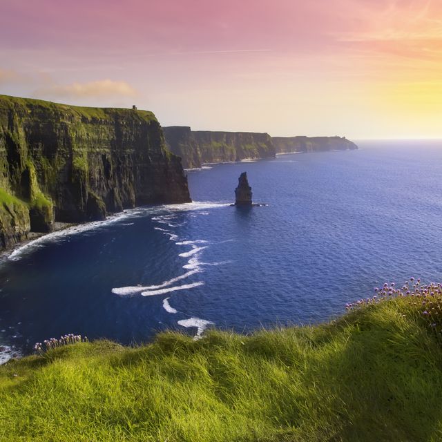 cliffs of moher at colourful sunset co clare ireland