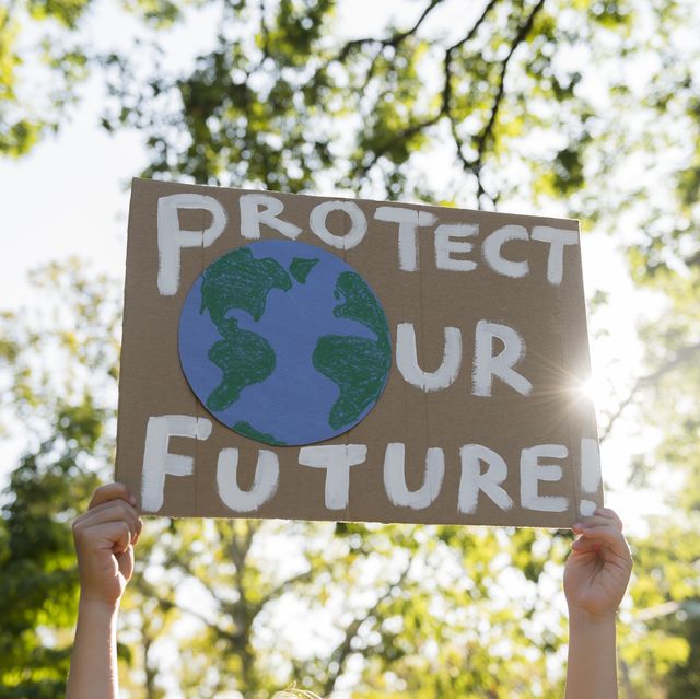 climate change activist holding sign