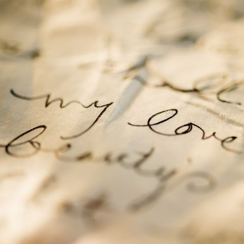 Close up of antique love letter on parchment