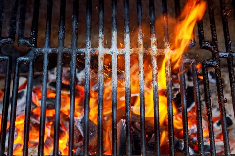 Closeup of bonfire on barbecue grill