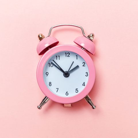 close up of clock on peach background