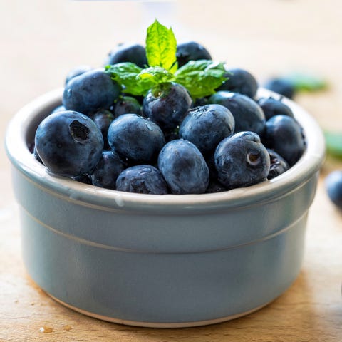 Close-Up Of Fresh Blueberries In Bowl On Table