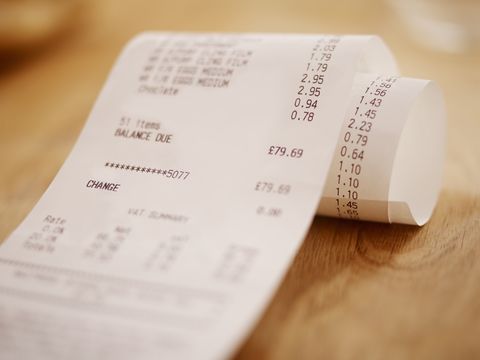 Close up of grocery receipt