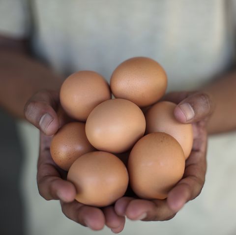 close up of hands holding eggs