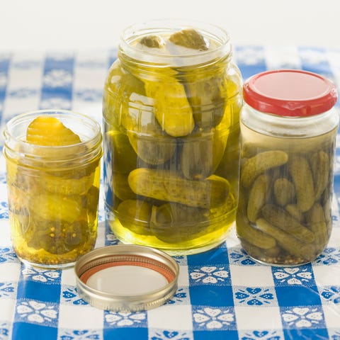 Close up of pickles in jars