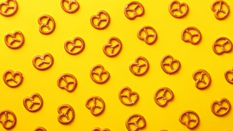 Close-Up Of Pretzels On Yellow Background
