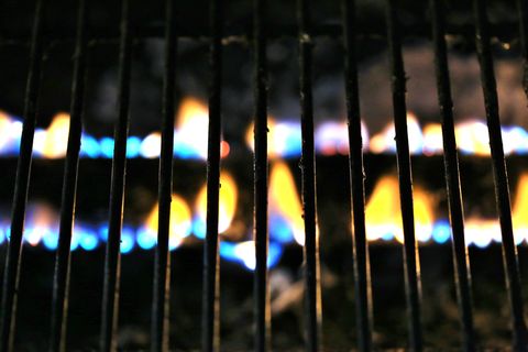 Close up of the flames on a grill