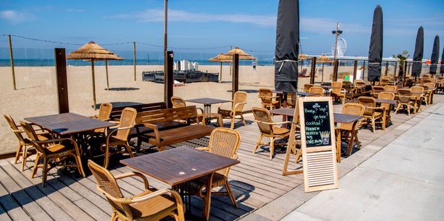 closed terrace at the beach as it prepares to reopen during