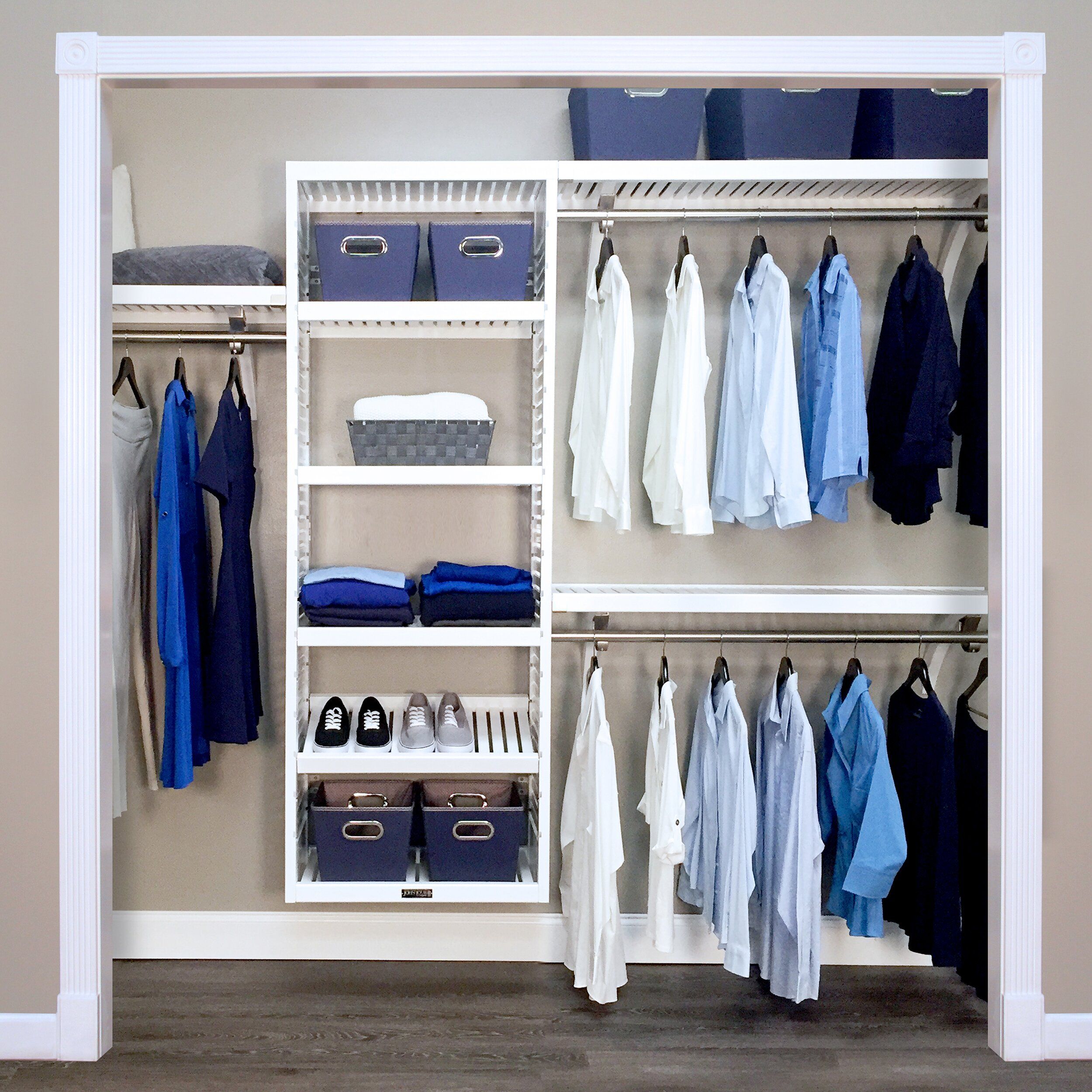 VERTICAL CLOSET ORGANIZER 24" Storage Shelf System Clothes Shelves Rods White 