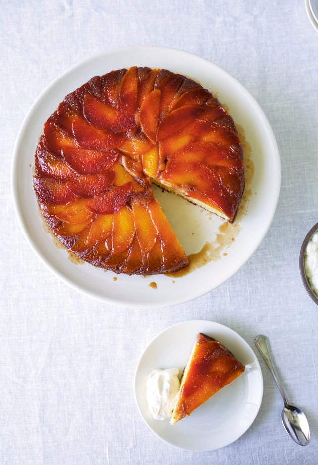 Peach Upside-Down Cake a low country shrimp boil chef whitney otawka peach upside down cake