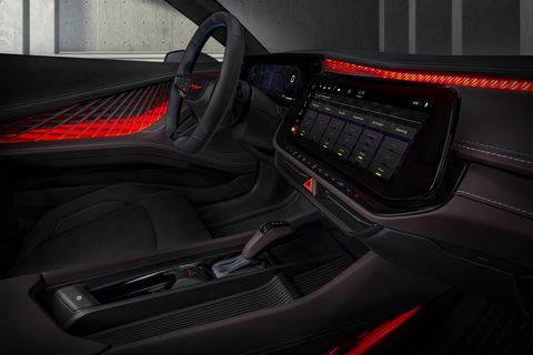 the dodge charger daytona srt concept's ambient attitude adjustment lighting™ illuminates the parametric texture of the interior from below, playing with depth and dimension