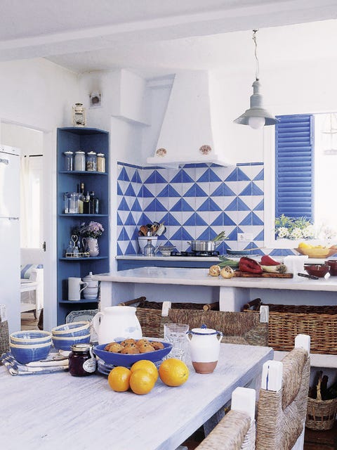 Room, Blue, Interior design, Furniture, Yellow, Orange, Kitchen, Property, Home, Living room, 