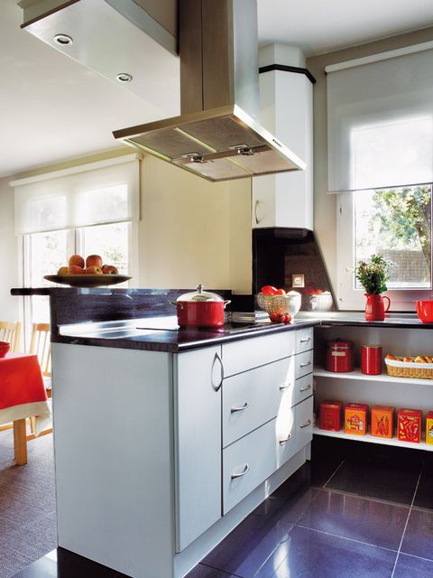 Countertop, Cabinetry, Kitchen, Room, Furniture, Property, Kitchen stove, Interior design, Major appliance, Floor, 