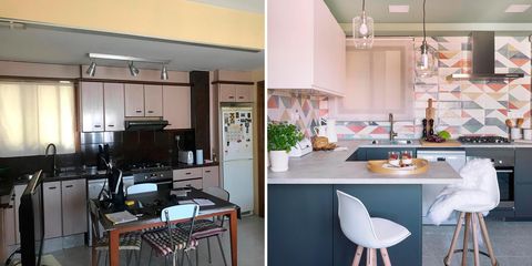 una cocina reformada antes y después