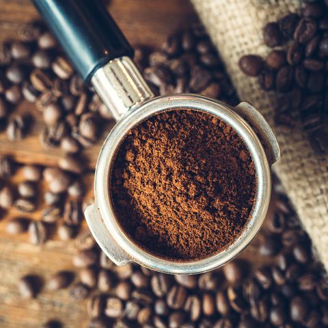 Coffee Ground in Portafilter for Espresso