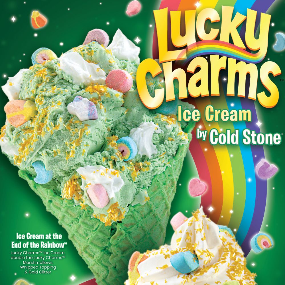 Cold Stone S New Lucky Charms Ice Cream Creations Are Topped With Gold Glitter