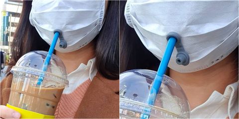 喝奶茶專用口罩附上「小吸嘴」太可愛了！韓妞DIY超實用防疫小物全網瘋傳，點進來看還有哪些口罩改造！
