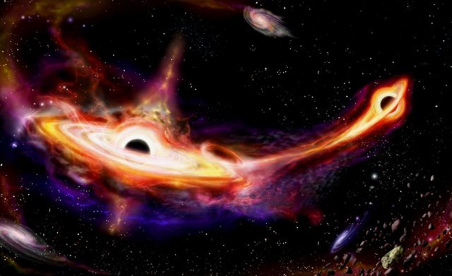 colliding of two quasars galaxies with black hole in centrum