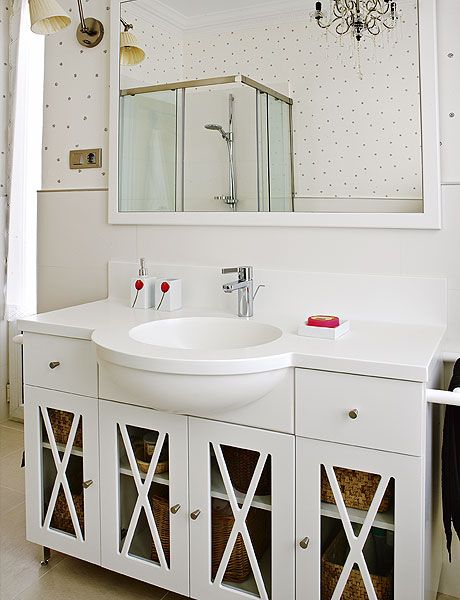 Bathroom, Sink, Room, Bathroom cabinet, Furniture, Tap, Bathroom accessory, Tile, Floor, Interior design, 