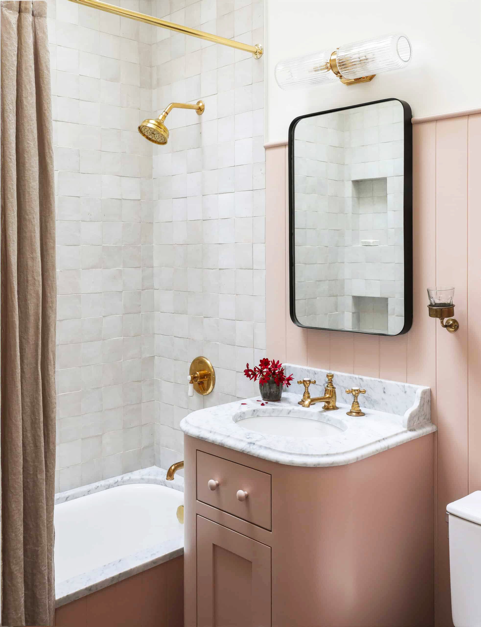 21 Paint Color Ideas For Small Bathrooms PNG   Colorful Bathrooms Heidi Caillier Design Seattle Interior Designer Bathroom Pink Zellige Tile Scaled 1584654087 