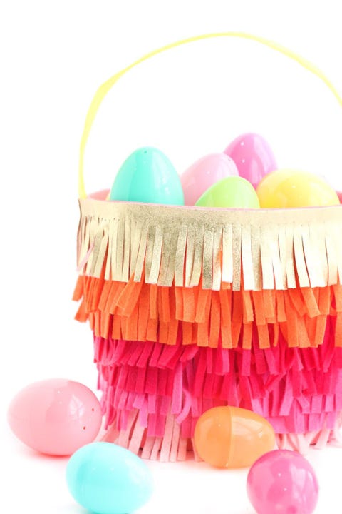 colorful fringe easter basket