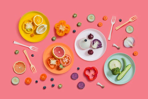 colourful vegan food eating conceptual still life