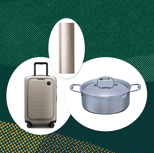 collage of a suitcase, a vape pen, and a dutch oven