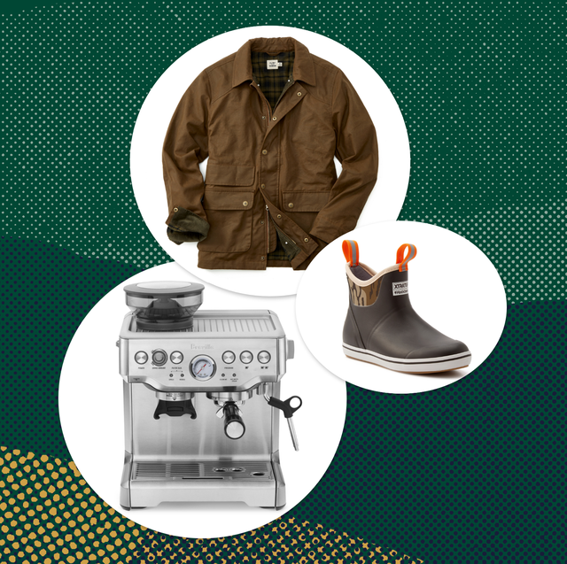 collage of an espresso machine, a boot, and a jacket