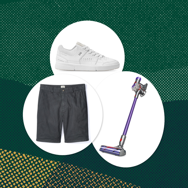collage of a sneaker, shorts, and vacuum