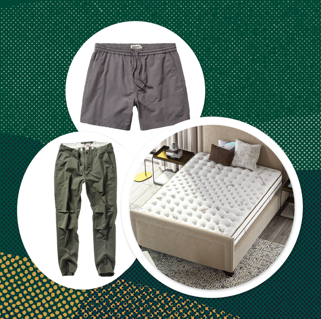 yatak, şort ve pantolondan oluşan bir kolaj