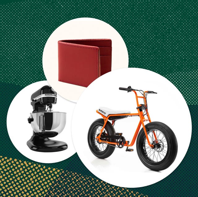 collage of electric bike tanner goods wallet and kitchen aid mixer