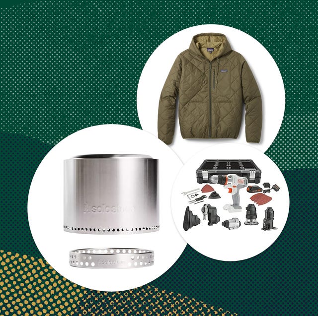 collage of a solo stove, patagonia jacket, and toolkit