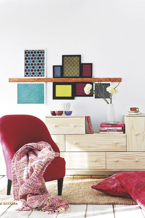 Furniture, Room, Living room, Interior design, Shelf, Bedroom, Table, Wall, Pink, Desk, 