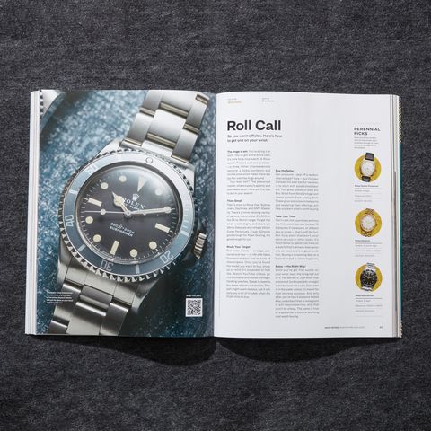 magazine spread showing an article on how to buy vintage rolex watches