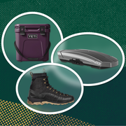 collage of a cooler, a boot, and a thule car storage container