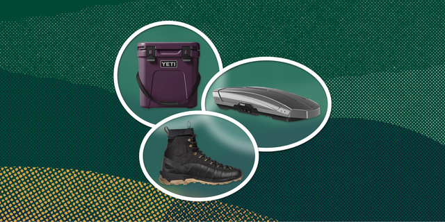 collage of a cooler, a boot, and a thule car storage container