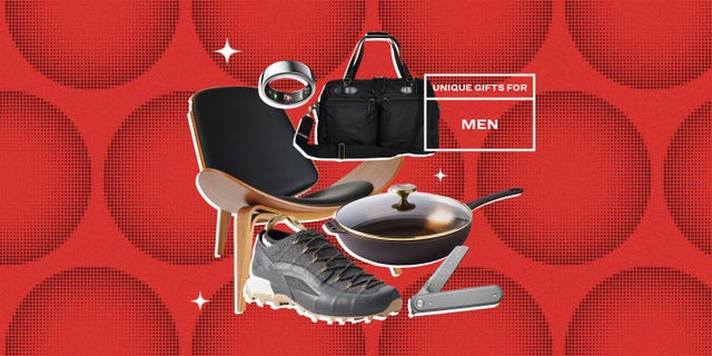 collage of a ring, a briefcase, a chair, a pan, a shoe, and a knife