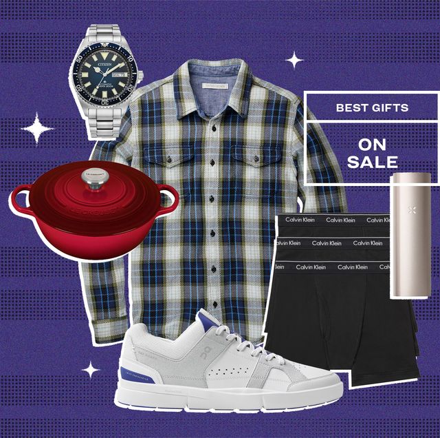 collage of a watch, a pot, a shoe, boxer briefs, a vape, and a flannel
