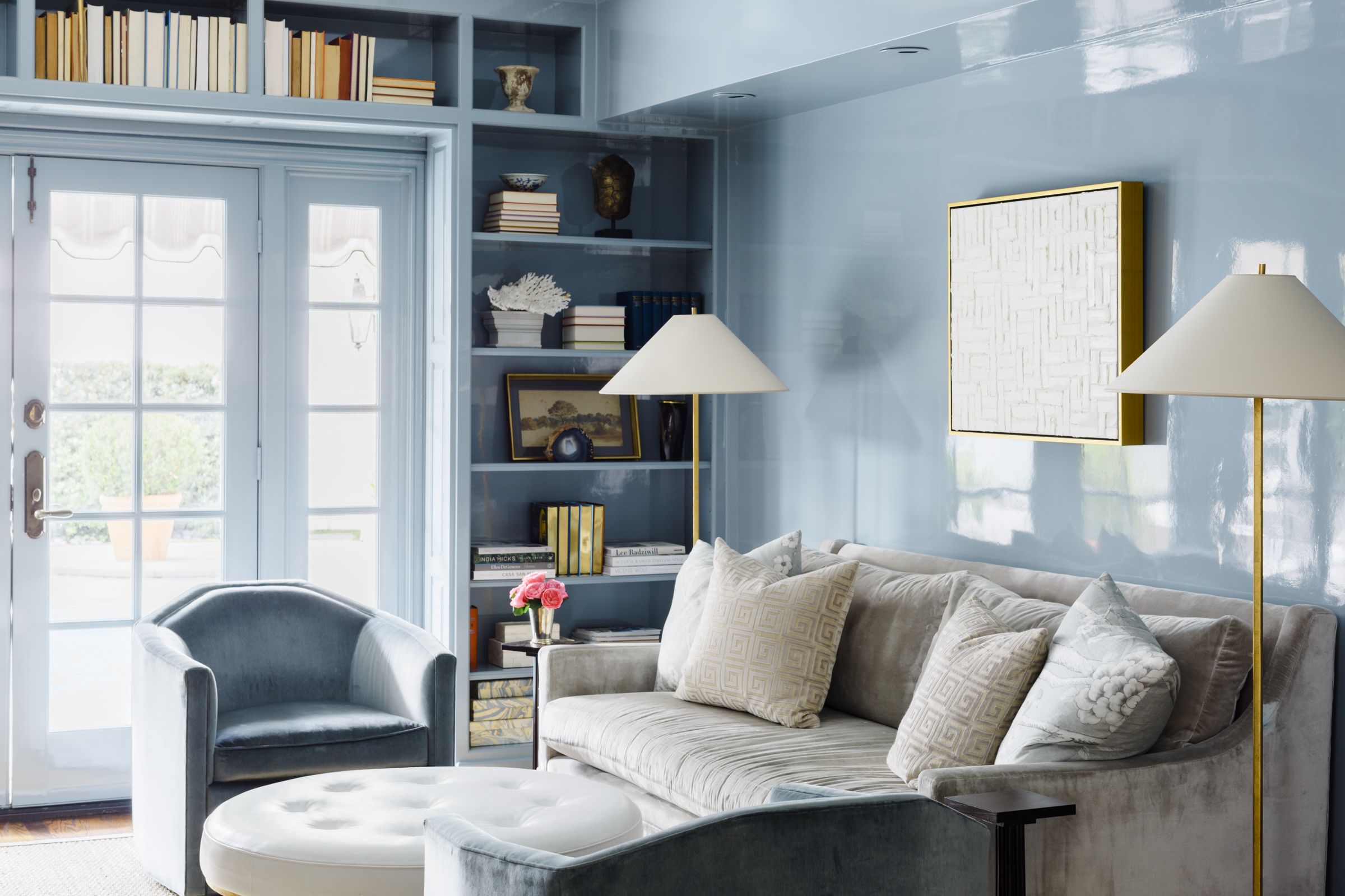 light blue painted living room