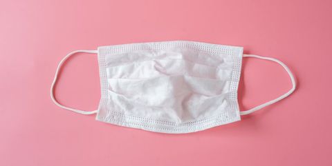 Close-Up Of Surgical Mask Against Pink Background