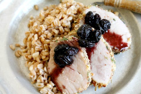 almond crusted pork loin with red wine raisins