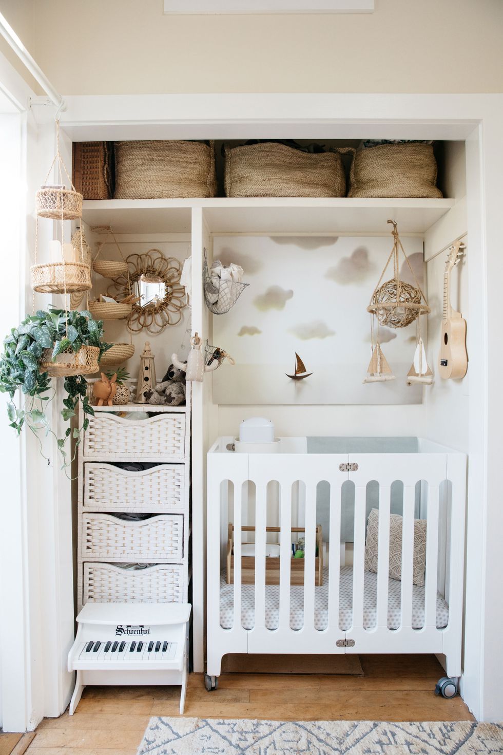 mini crib in closet