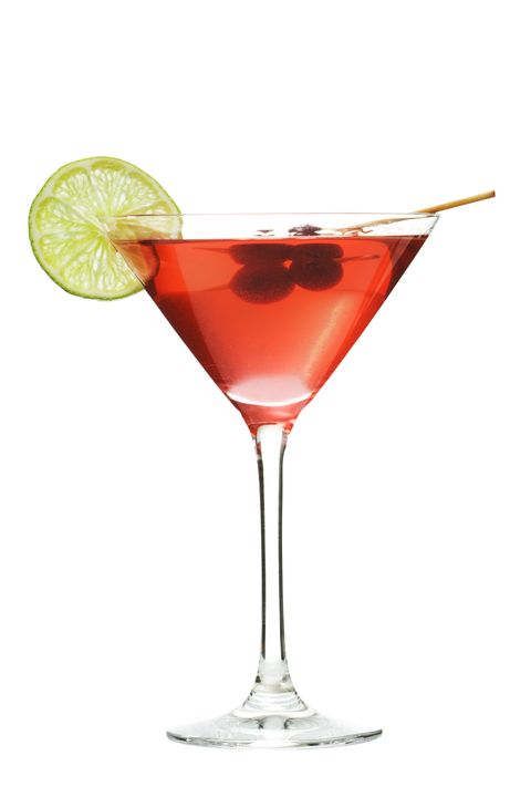 Cosmopolitan Red Cocktail Drink in Martini Glass, Isolated on White
