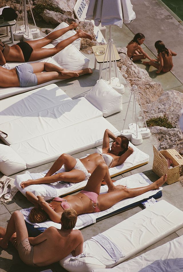 sunbathers at the hotel du cap eden roc, antibes, france, august 1969 photo by slim aaronshulton archivegetty images