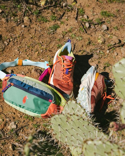 cotopaxi x hoka collection bag and sneakers