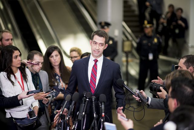 united states   january 8 sen tom cotton, r ark, speaks to the cameras following a briefing for senators on iran on wednesday, jan 8, 2020 photo by bill clarkcq roll call, inc via getty images